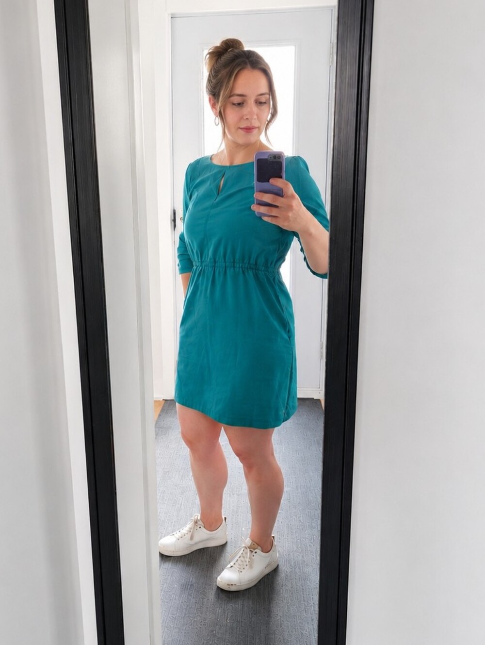 Meemoza Teal Casual Flattering Cotton Dress
